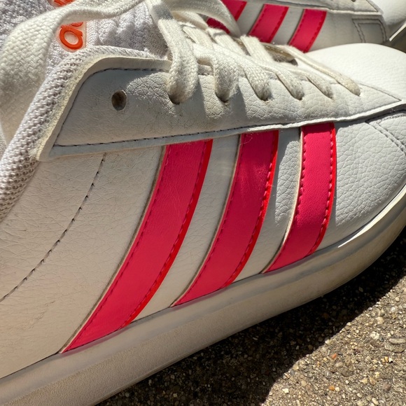 Adidas Women's White and Bright Pink Sneakers - Picture 7 of 13